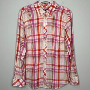 Talbots Plaid Button Up Shirt Size M Preppy